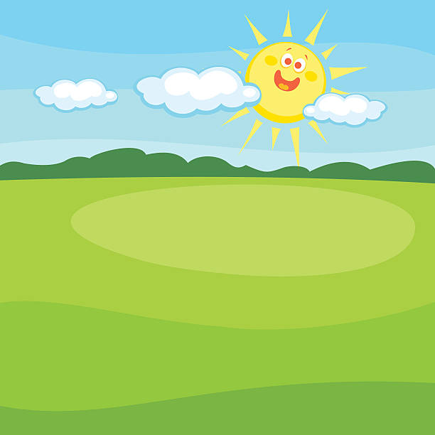 Cartoon Landscape With Cute Smiling Sun vector art illustration