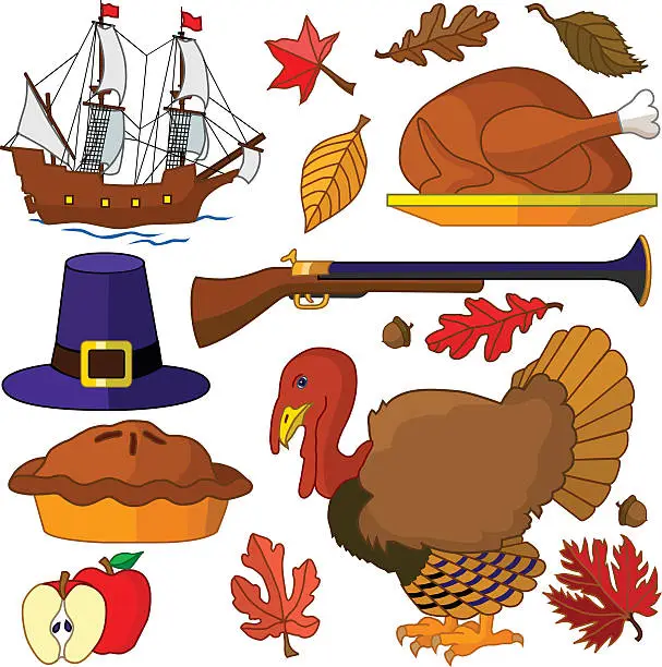 Vector illustration of Vector Thanksgiving design elements in color