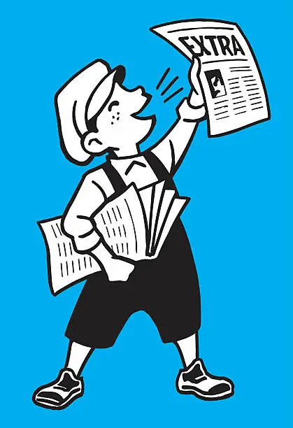 Vector illustration of Paper Boy Cartoon - Breaking News