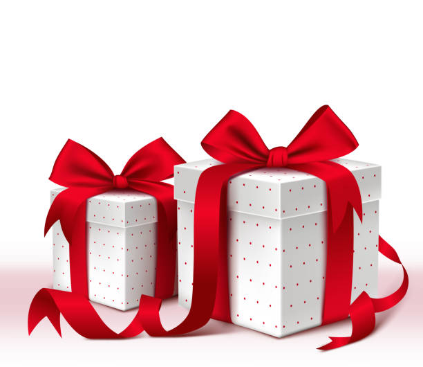 ilustraciones, imágenes clip art, dibujos animados e iconos de stock de realista 3d de caja de regalo colorida rojo con un patrón y cinta - white background gift christmas wrapping paper