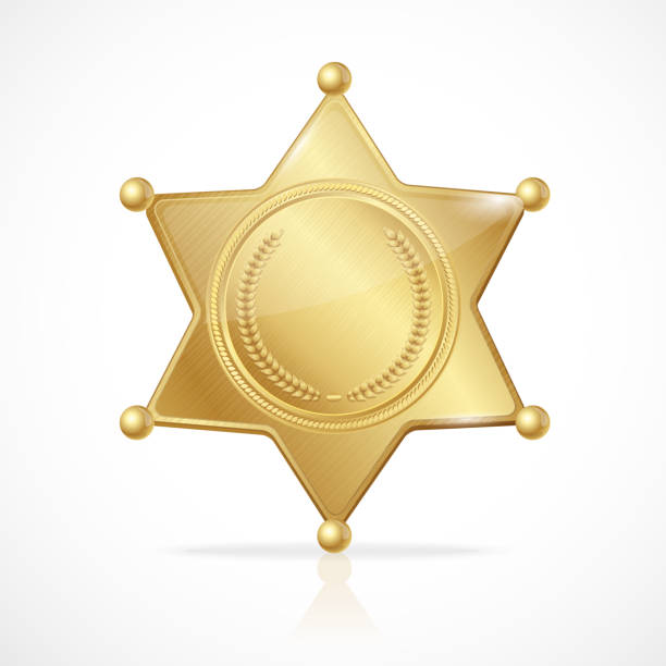 ilustraciones, imágenes clip art, dibujos animados e iconos de stock de vector golden sheriff badge star vacío - sheriffs deputy