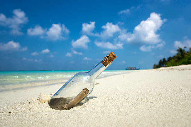 istock Message in a bottle washed ashore on a tropical beach. 479033984