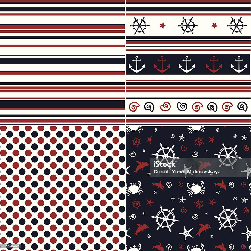 Collection of marine backgrounds. Collection of marine backgrounds in dark blue, red and white colors. Vector illustration. Pattern stock vector