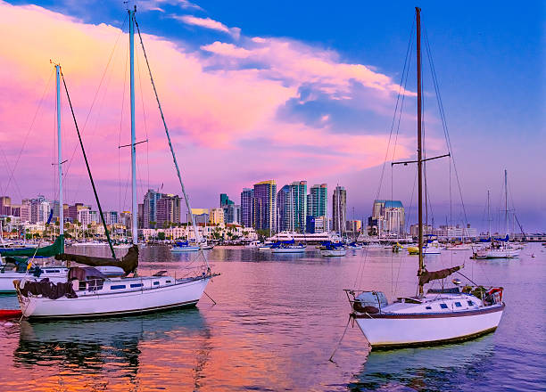 高層ビルのサンディエゴの街並み、ハーバー、ヨット、ca (p - san diego california skyline california san diego bay ストックフォトと画像