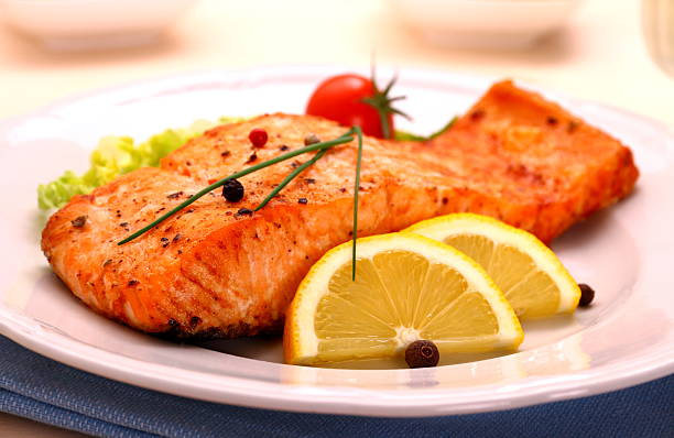 istock Grilled salmon filet and vegetables 479037893
