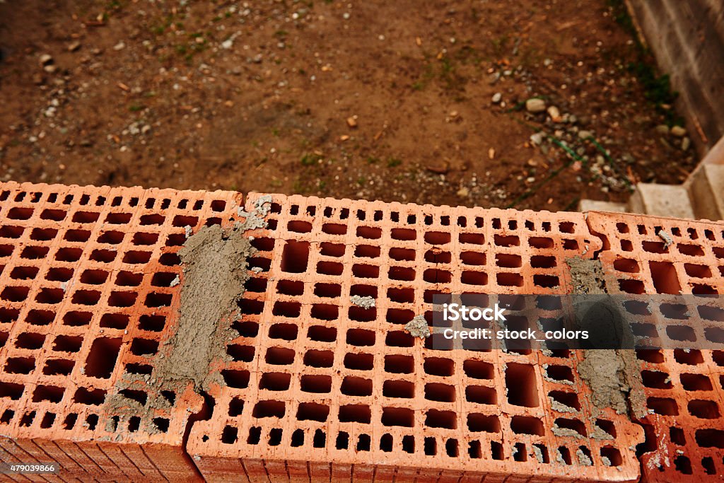 ready for new home bricks in a row on construction site.outdoors shot. 2015 Stock Photo