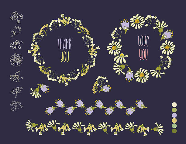 floral frame collection.   набор милый ретро цветы организовать - plan flower arrangement single flower blue stock illustrations