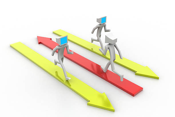 istock 3d man people running on colorful arrows 479046299