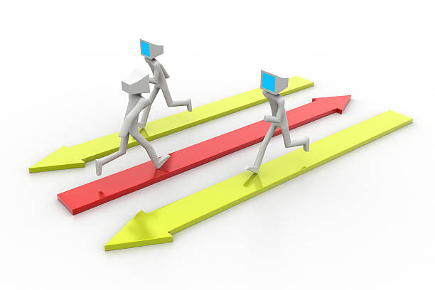 istock 3d man people running on colorful arrows 479046351
