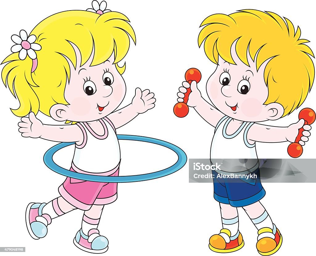 Workout Little girl and boy doing gymnastic exercises 2015 stock vector