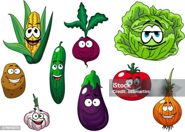 Fresh Tasty Cartoon Vegetables Characters Stock Illustration - Download Image Now - 2015, Agriculture, Anthropomorphic Smiley Face