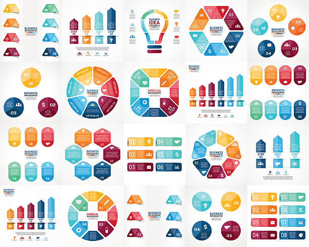 ilustrações, clipart, desenhos animados e ícones de vetor infográficos série. modelos de diagrama de ciclo, gráfico, apresentação e - quinta de saúde