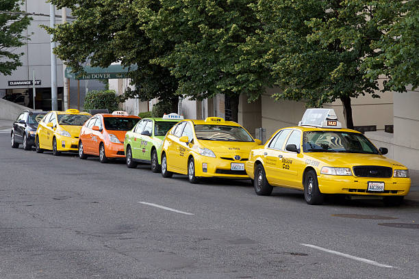 Line Up of Taxi Cabs stock photo