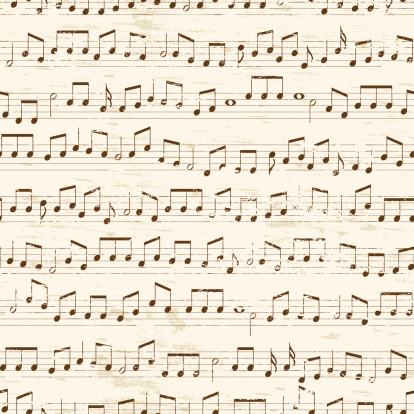 Faded old random musical notes background. Repeating tileable vector illustration.