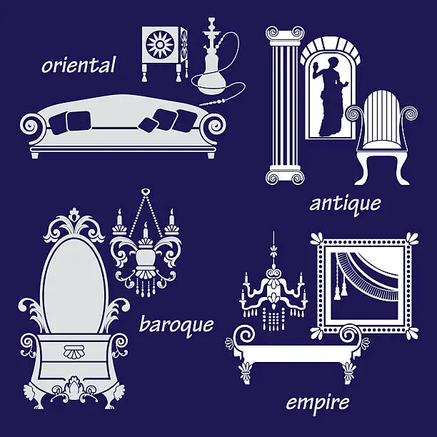 Vector illustration of Set styles of interior design