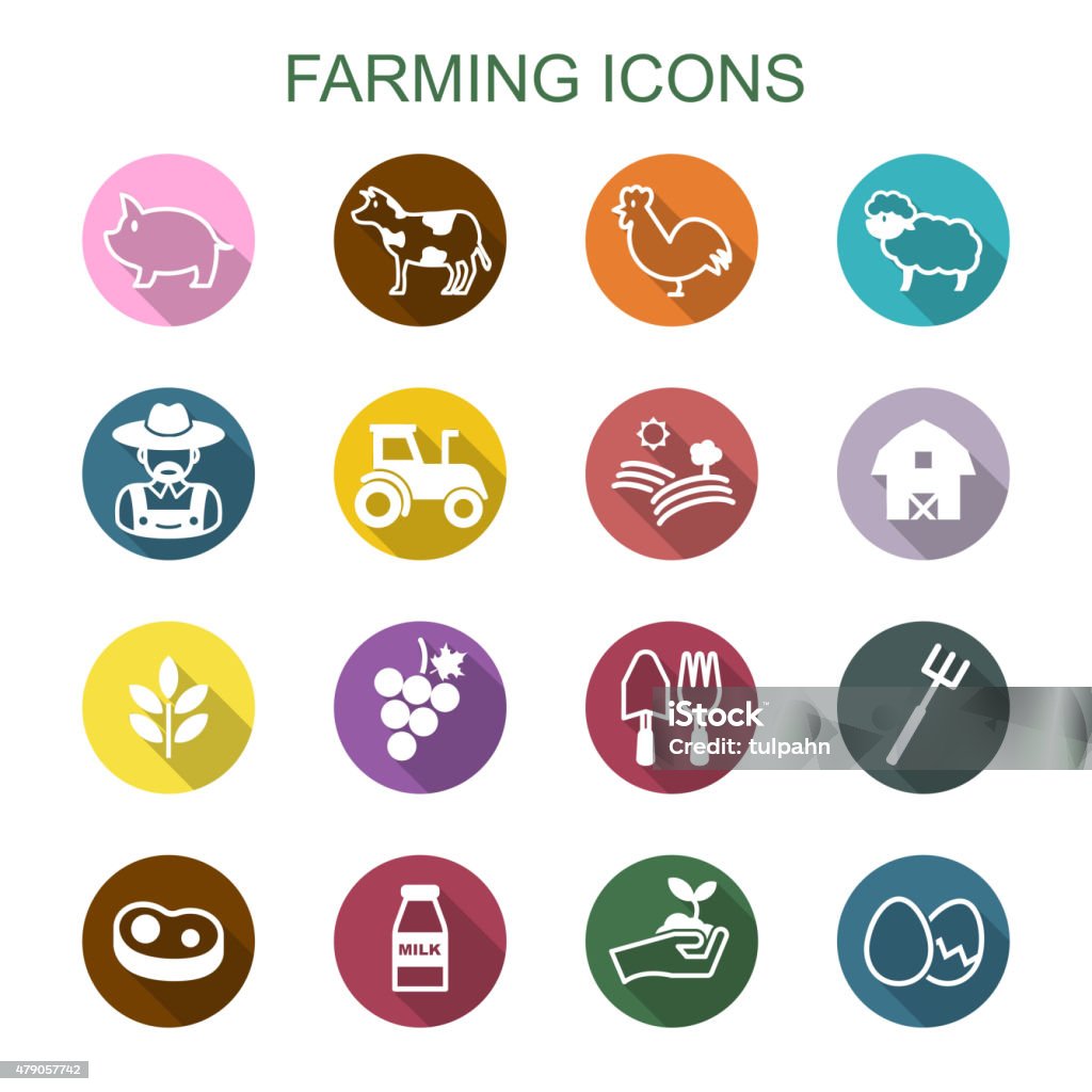 farming long shadow icons farming long shadow icons, flat vector symbols 2015 stock vector