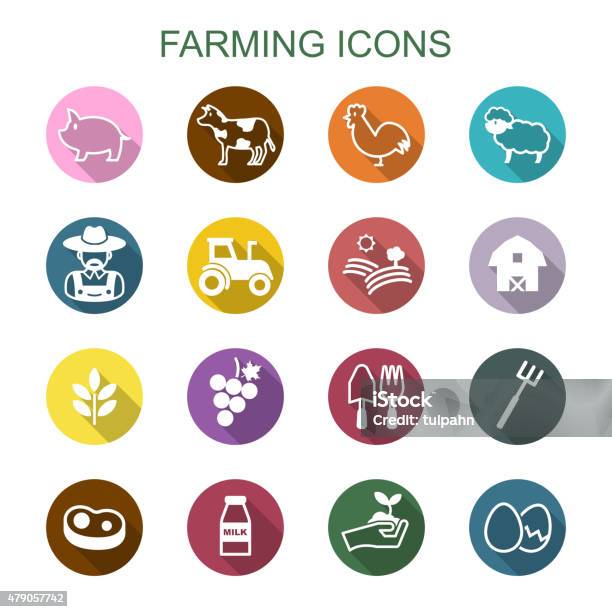Farming Long Shadow Icons Stock Illustration - Download Image Now - 2015, Agricultural Field, Agricultural Machinery