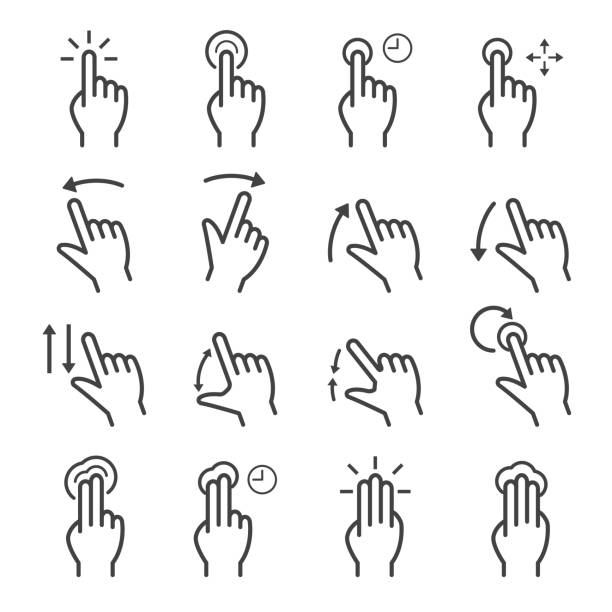 touch screen icons touch screen icons, mono vector symbols zoom effect stock illustrations