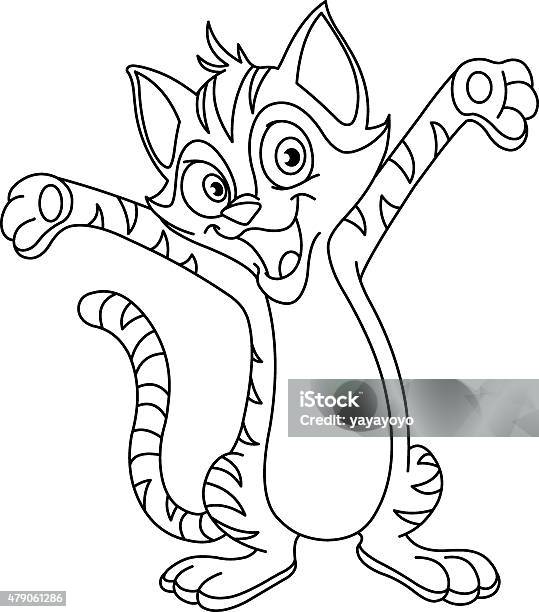 Outlined Happy Cat Stock Illustration - Download Image Now - Domestic Cat, Aiming, Painting - Activity