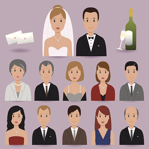 신랑 및 결혼식을 비즈니스맨의 - wedding reception wedding party bridesmaid stock illustrations