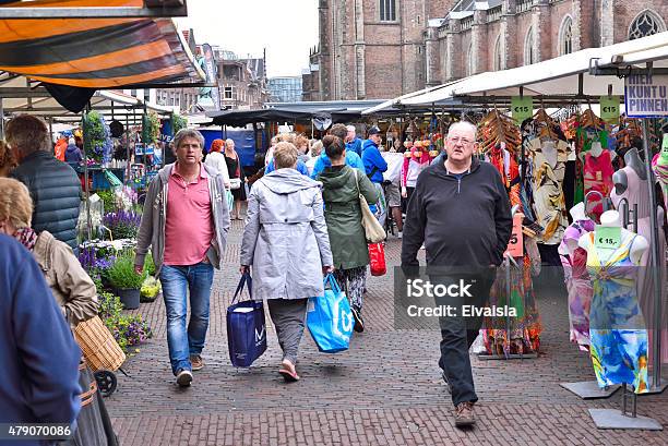 Market Place With Various Products Stock Photo - Download Image Now - Haarlem, Market - Retail Space, 2015