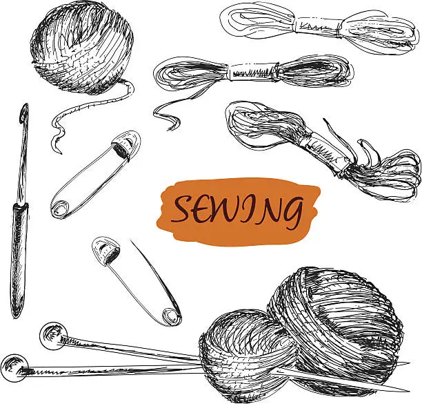 Vector illustration of Sewing. Set of illustrations