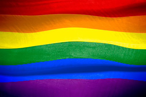 Rainbow  Flag Gay Rights Pride. Detail of Gay flag flying in the wind.