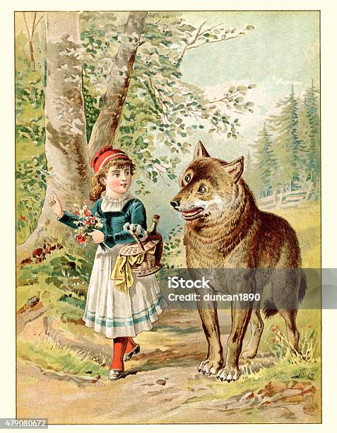 Rotkäppchen Und Der Wolf Stock Vektor Art und mehr Bilder von Rotkäppchen - Rotkäppchen, Märchen, Illustration