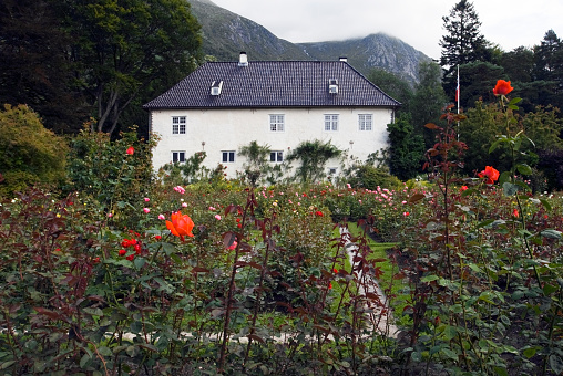 Rose garden of the Barony in Rosendal, Kvinnherad, Norway dating from the end of the 17th century. 