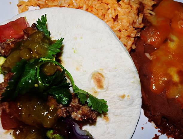 istock Steak taco with rice and beans 479081626
