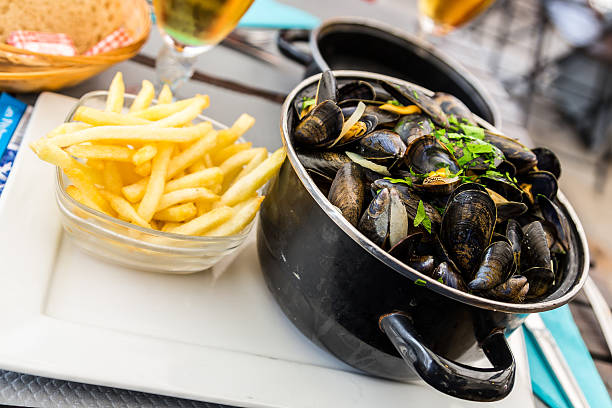 Mussels and Chips stock photo