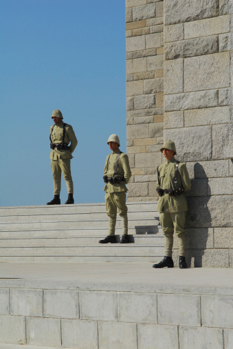 Canakkale, Turkey - April 24, 2007: Turkish military guard in front of the monument is waiting.