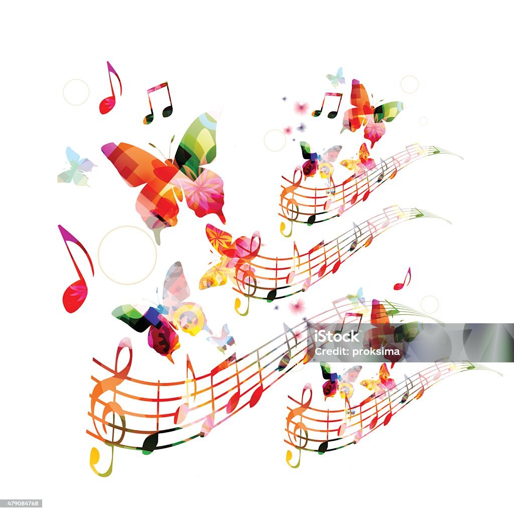 Abstract music background with butterflies Butterfly - Insect stock vector