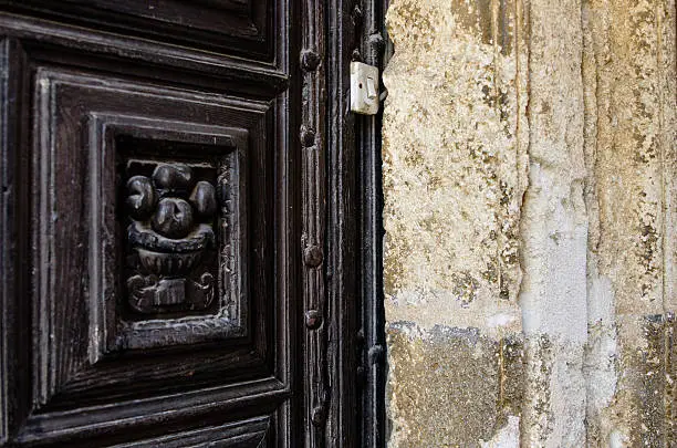 Old doorbell at door, Madrid, Spain