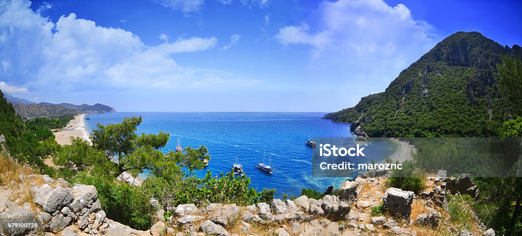 Panoramic Olympos Beach. Panoramic Olympos Beach. Cirali, Turkey Türkiye - Country Stock Photo