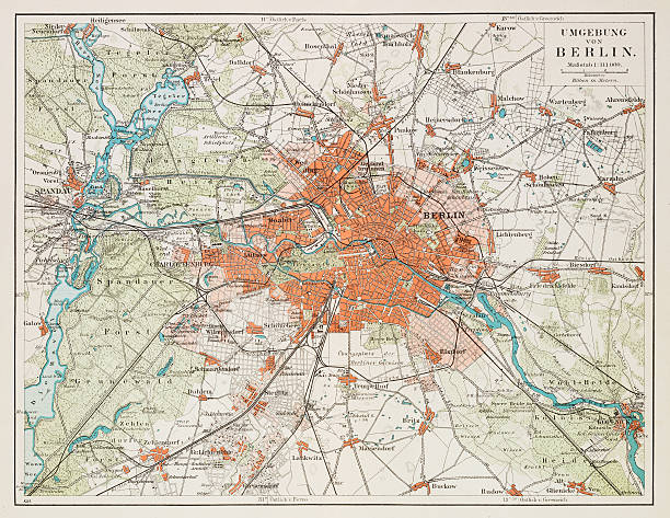 Map of Berlin 1895 Map of Berlin (surroundings), Germany urban dictionary stock illustrations