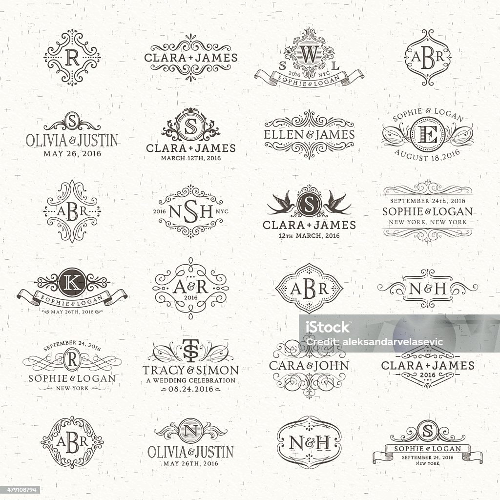 Wedding Logos and Monograms Ornate frames, banners and badges. EPS 10 file.More works like this linked bellow. Flourish - Art stock vector