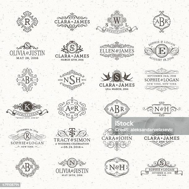 Wedding Logos And Monograms Stock Illustration - Download Image Now - Flourish - Art, Wedding, Border - Frame