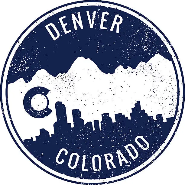 Vector illustration of Denver Colorado Cityscape Stamp