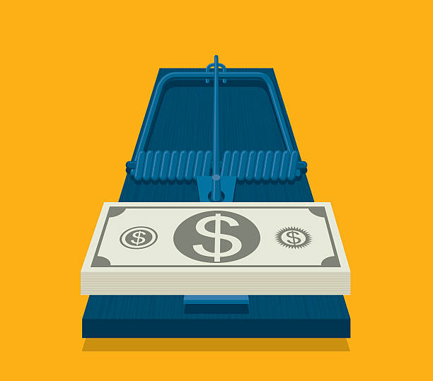 Money and mousetrap Money and mousetrap entrapment stock illustrations