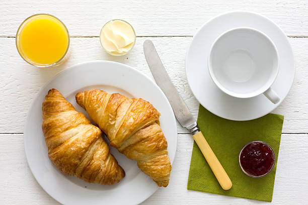 istock Coffee, orange juice and croissant breakfast. From above. 479109474