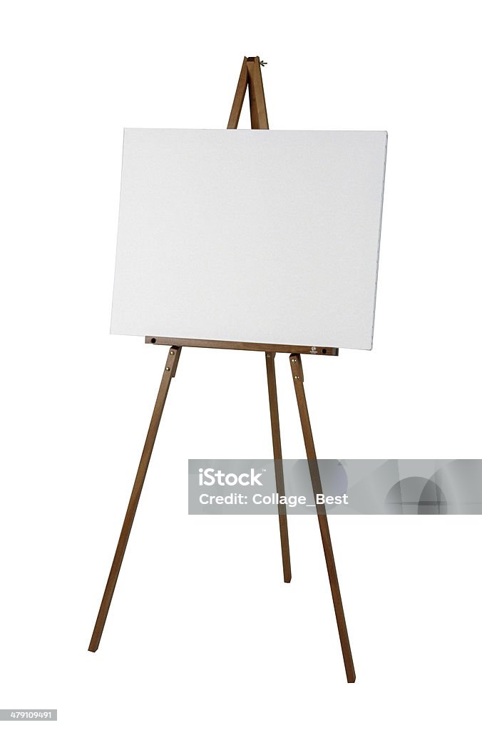 Wooden easel with a white canvas Wooden easel with a white canvas isolated Art And Craft Stock Photo