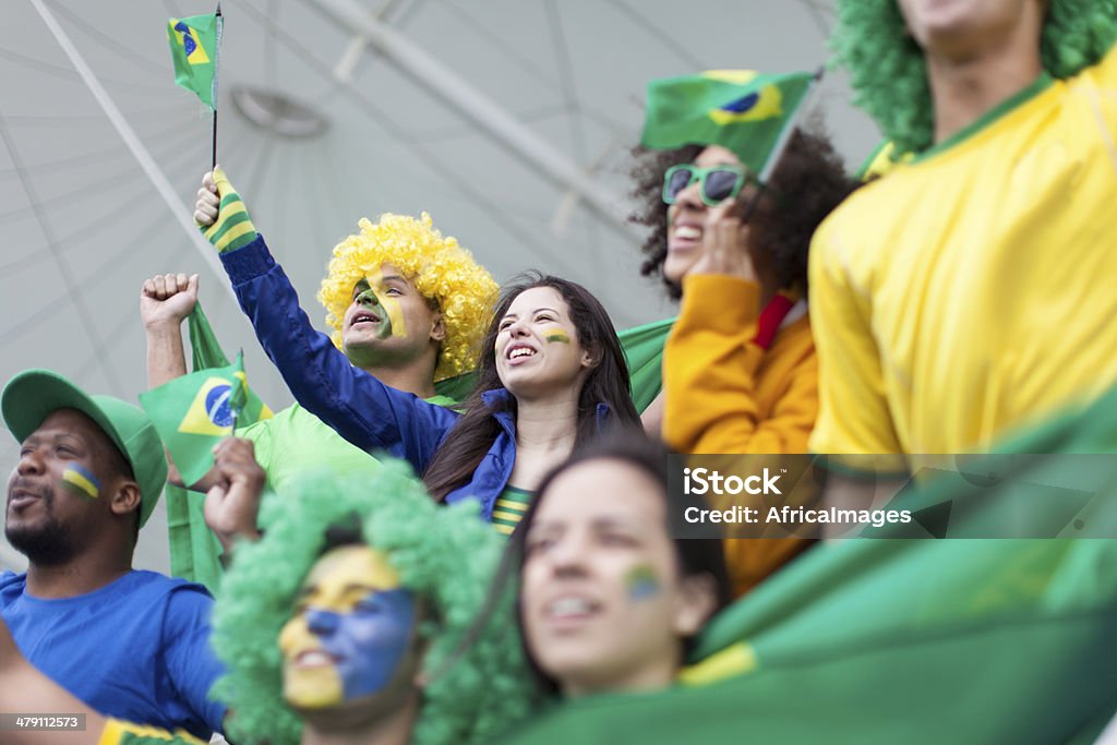 Brazilian football fans cheering. Brazilian football fans cheering, World Cup. 2014 Stock Photo