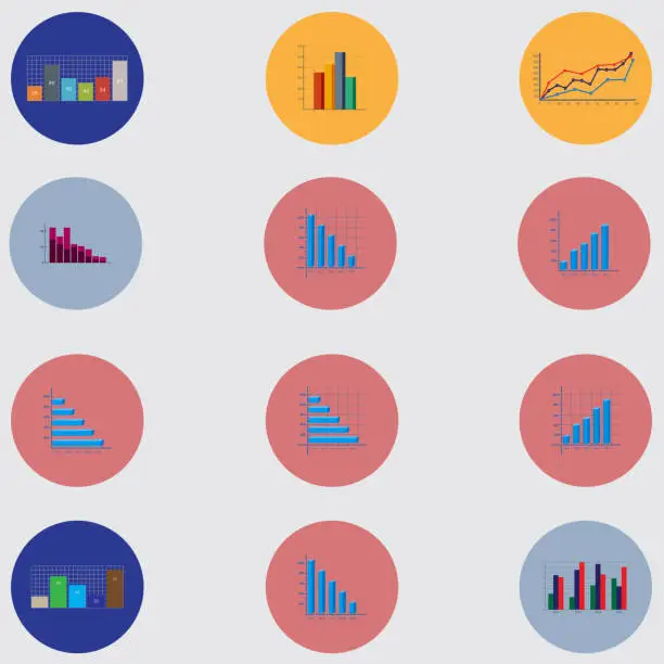 Vector illustration of Graphs, pie charts. Items for business, statistics and reports. Flat