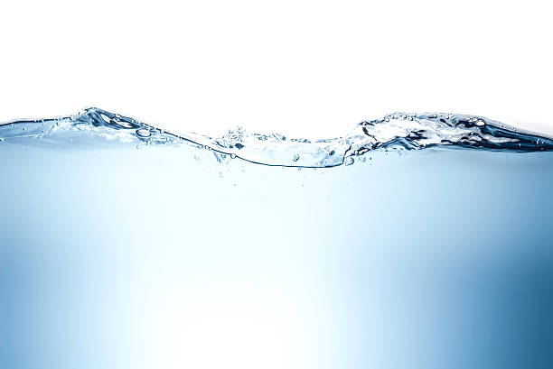 Blue water wave and bubbles to clean drinking water. stock photo