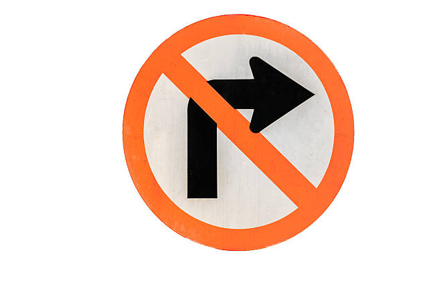istock Road sign don't turn right on white background 479121239