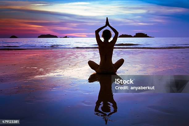 Yoga On The Beach Stock Photo - Download Image Now - Breathing Exercise, Water, Abstract