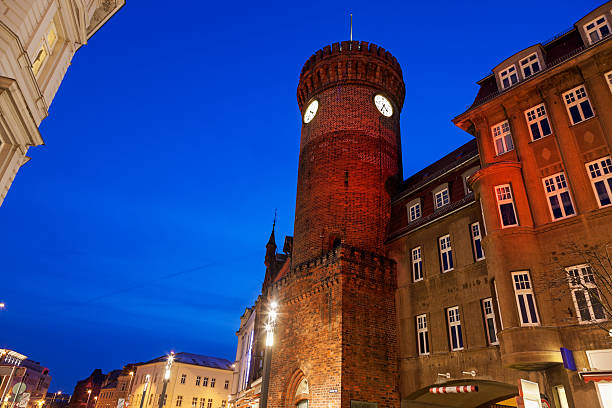 Lubeck, Germany - November 12, 2016: Town hall, historic brick building in autumn night