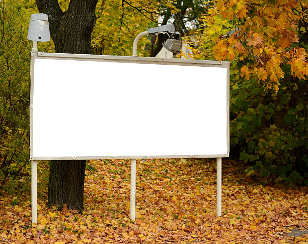 cartellone vuoto in autunno foresta - electronic billboard billboard sign arranging foto e immagini stock