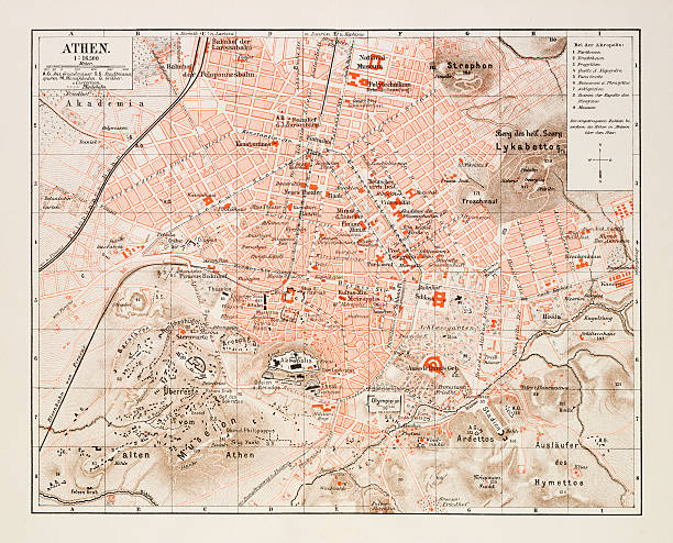 Map of Athens 1895 Map of Athens, Greece urban dictionary stock illustrations